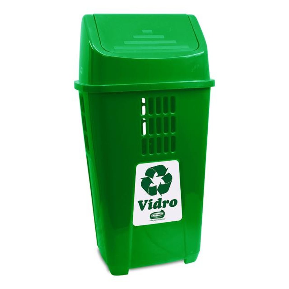 Lixeira Plástica 50L Basculante Coleta Seletiva para Vidro Plasvale