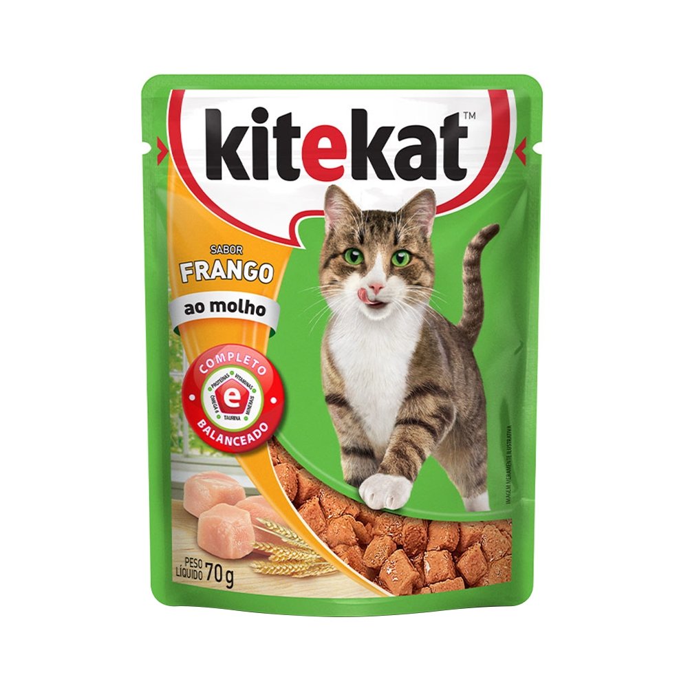 Ração Kitekat Frango Adulto 70g - Embalagem com 24 Unidades