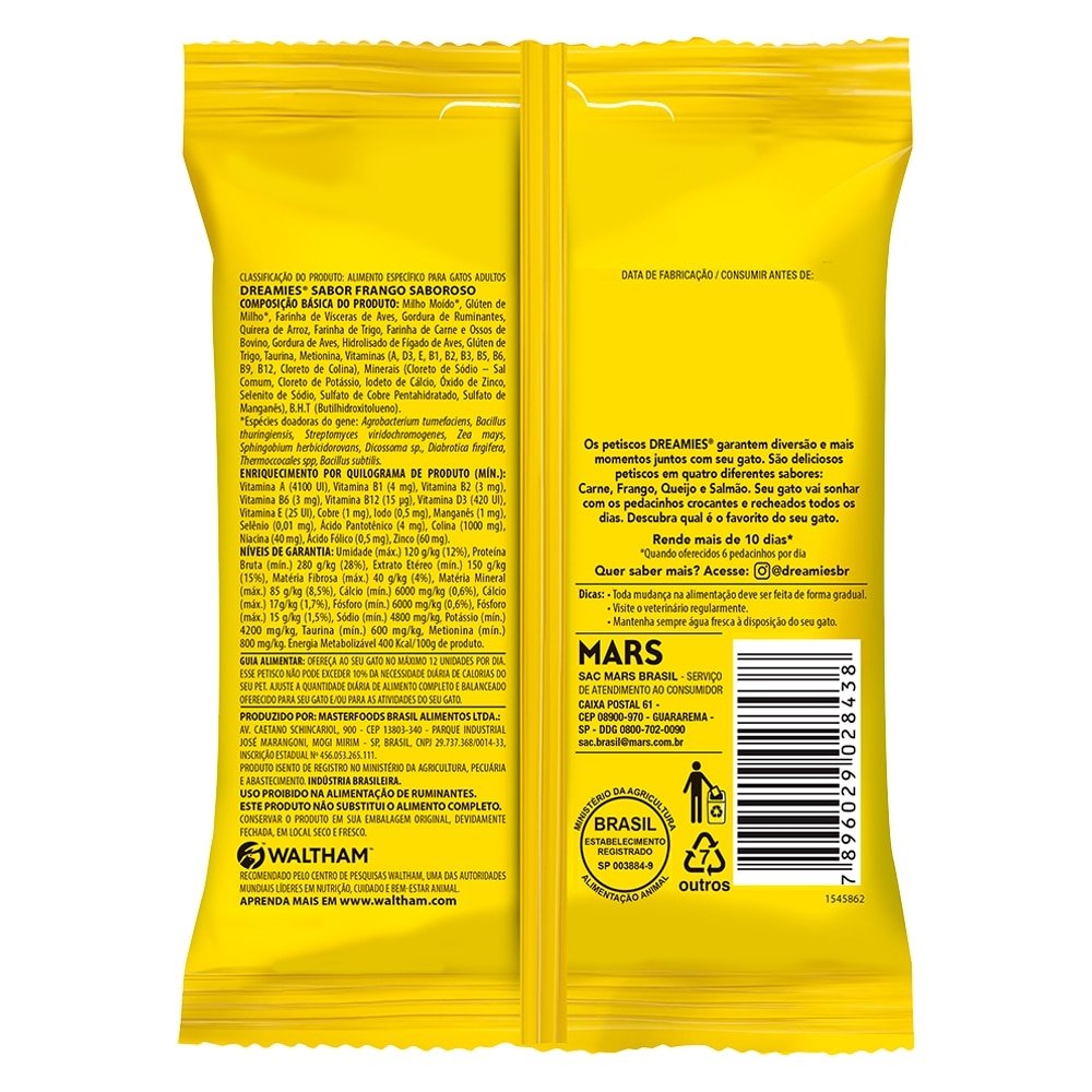 Ração Dreamies Frango 40g - Embalagem com 22 Unidades