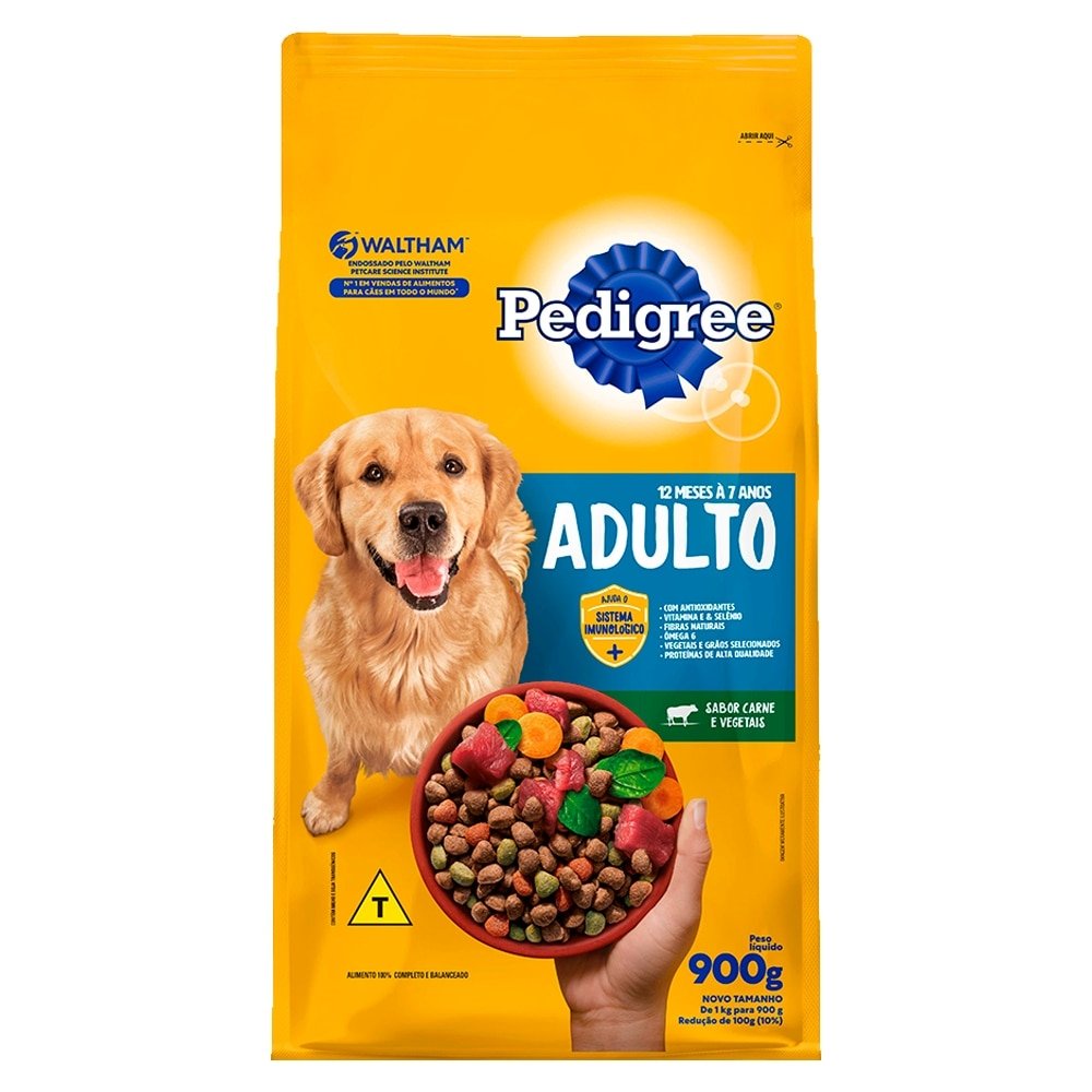 Ração Pedigree Premium Carne e Vegetais 900g - Embalagem com 10 Unidades