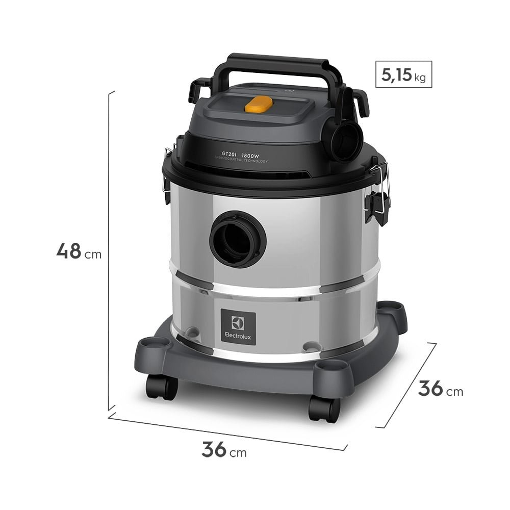 Aspirador de Pó e Água Electrolux GT20I | 20 Litros, 1800W, com Fio, Inox, 110V