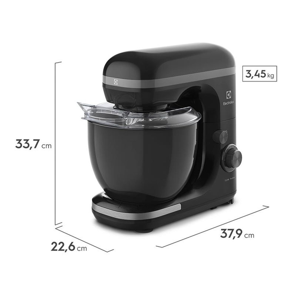 Batedeira Planetária Electrolux EKM30 | 12 Velocidades, 1 tigela de 5 Litros, 750W, Preta, 110V