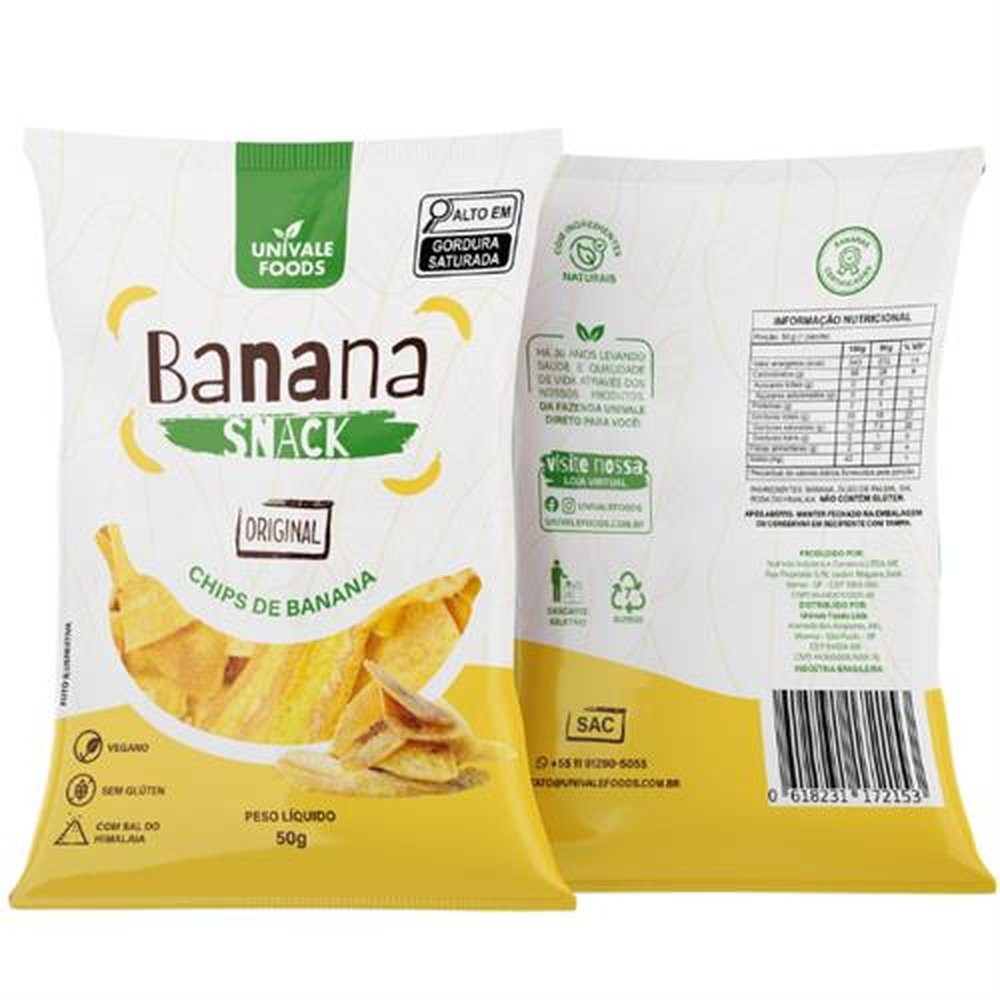 Chips de banana Original 50g, Caixa com 50 Unidades - UnivaleFoods