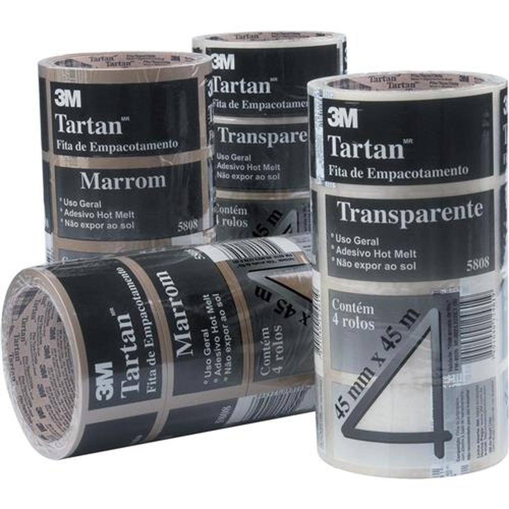 Fita para Empacotamento 45mm x 45m Marrom Tartan 5808 3M - Pacote com 4 Unidades