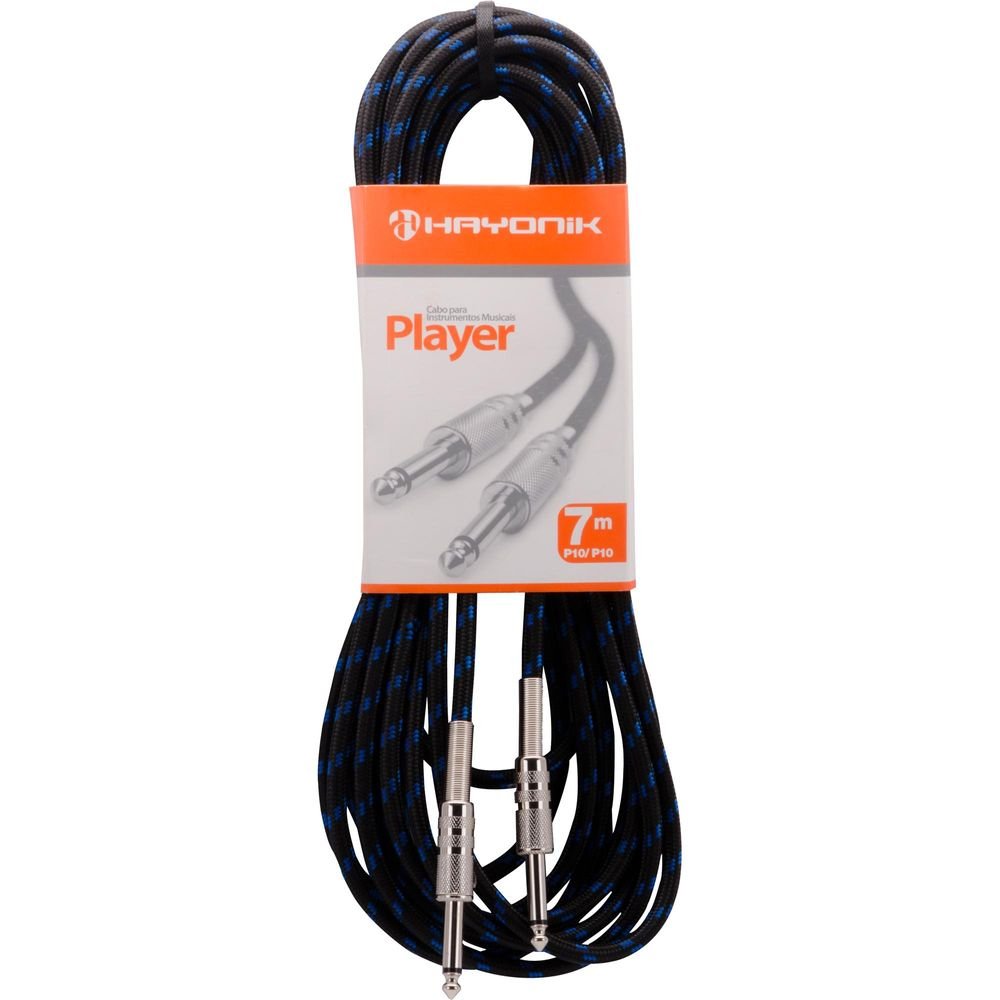 Cabo para Instrumentos P10 X P10 7 metros Têxtil PLAYER Preto/Azul HAYONIK