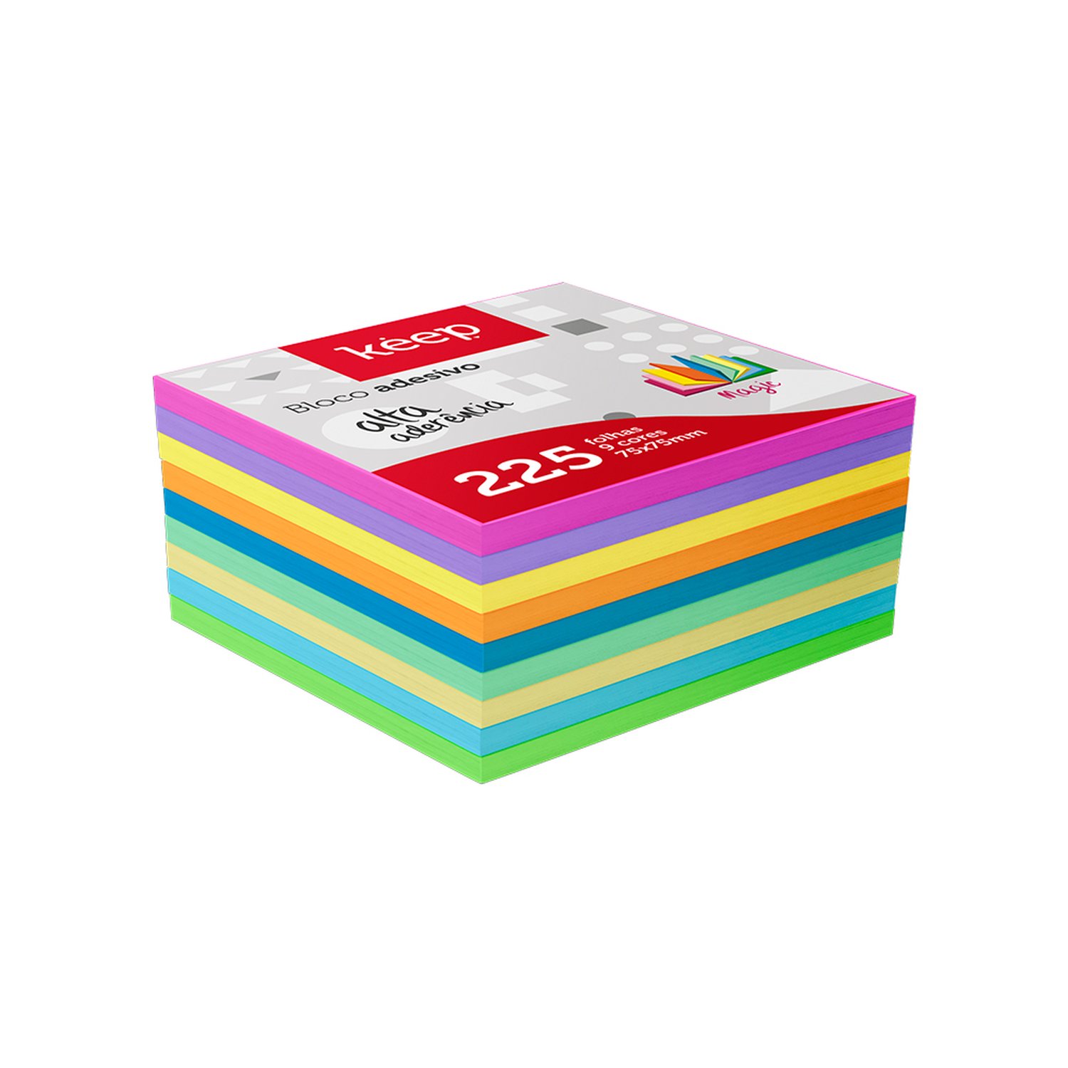 Bloco Adesivo Magic Pop-Up 75x75 9 Cores 225FL Keep - EI031