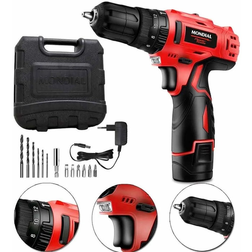 Parafusadeira E Furadeira Com Impacto 12v 2 Velocidades Led+Maleta - HO099