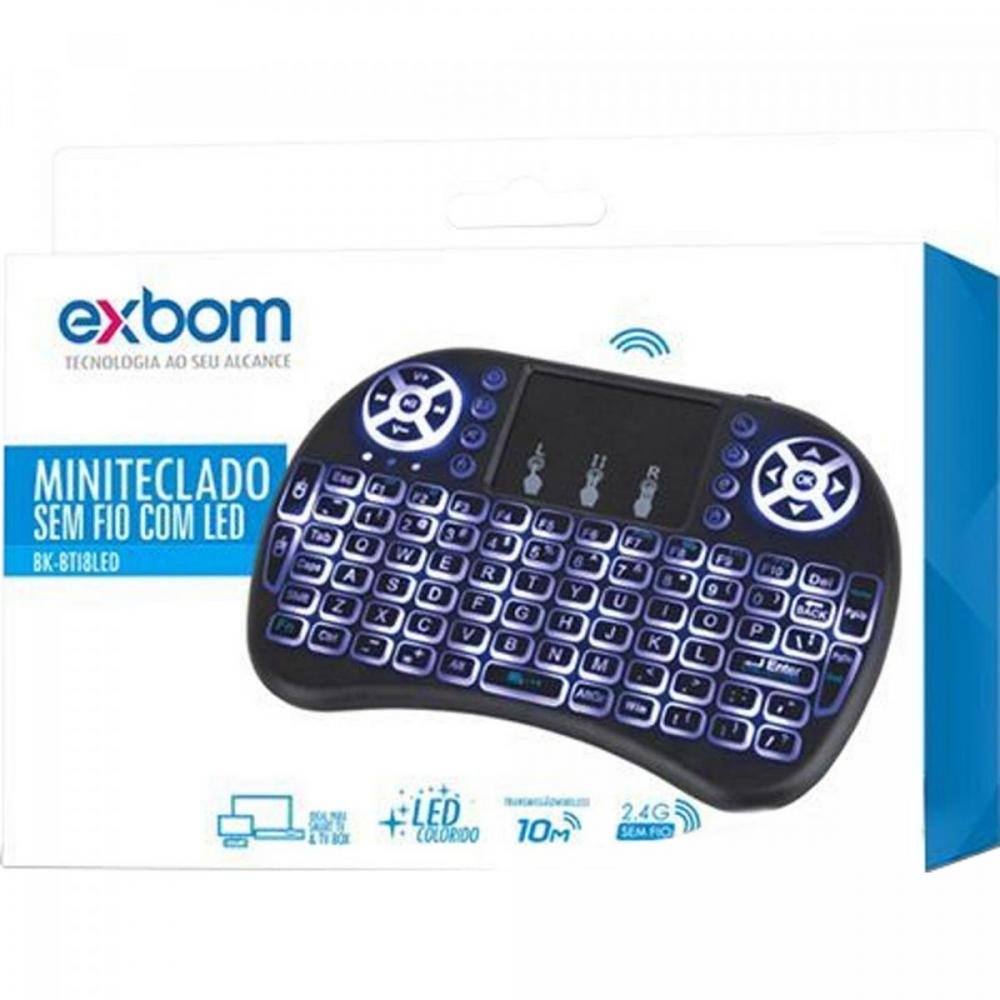 Mini Teclado com Touchpad Wireless Bk-Bti8 Led Exbom