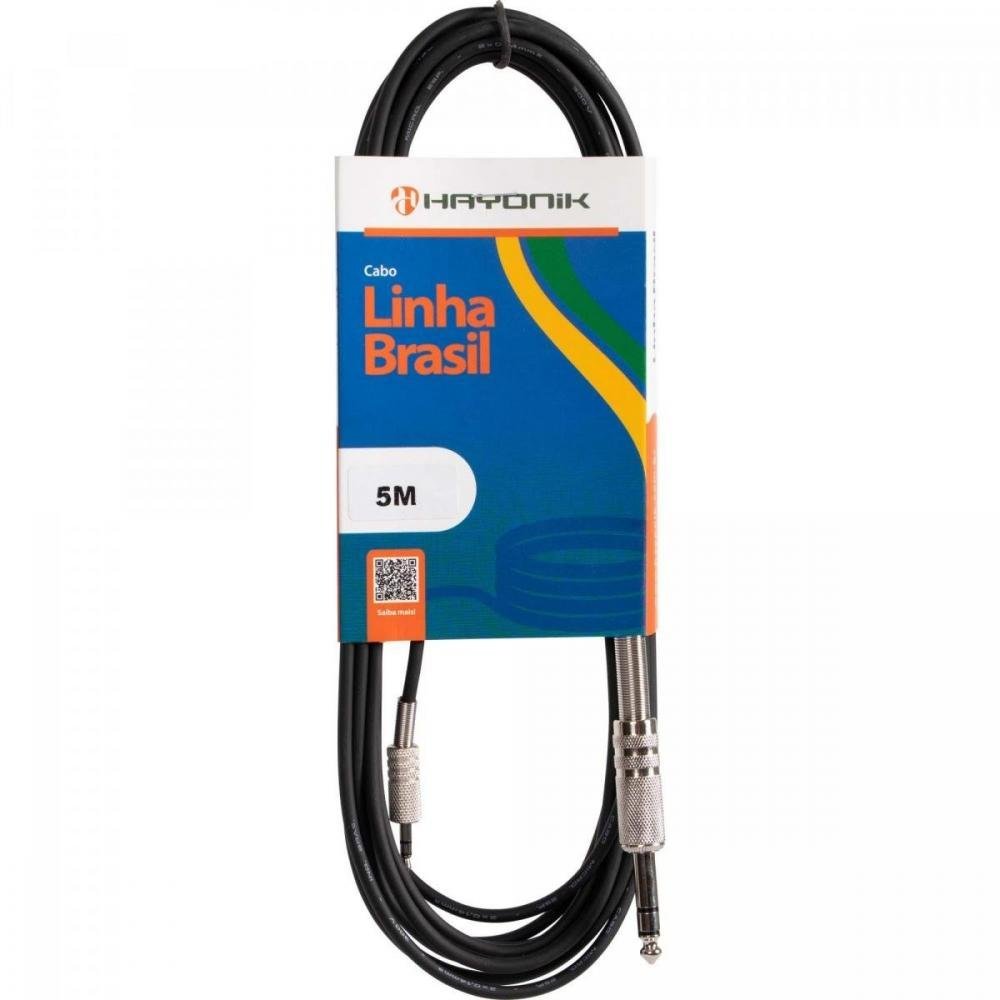 Cabo de Áudio Linha Brasil P2 Estéreo X P10 Estéreo 5m Preto HAYONIK Un.Venda: PC/1
