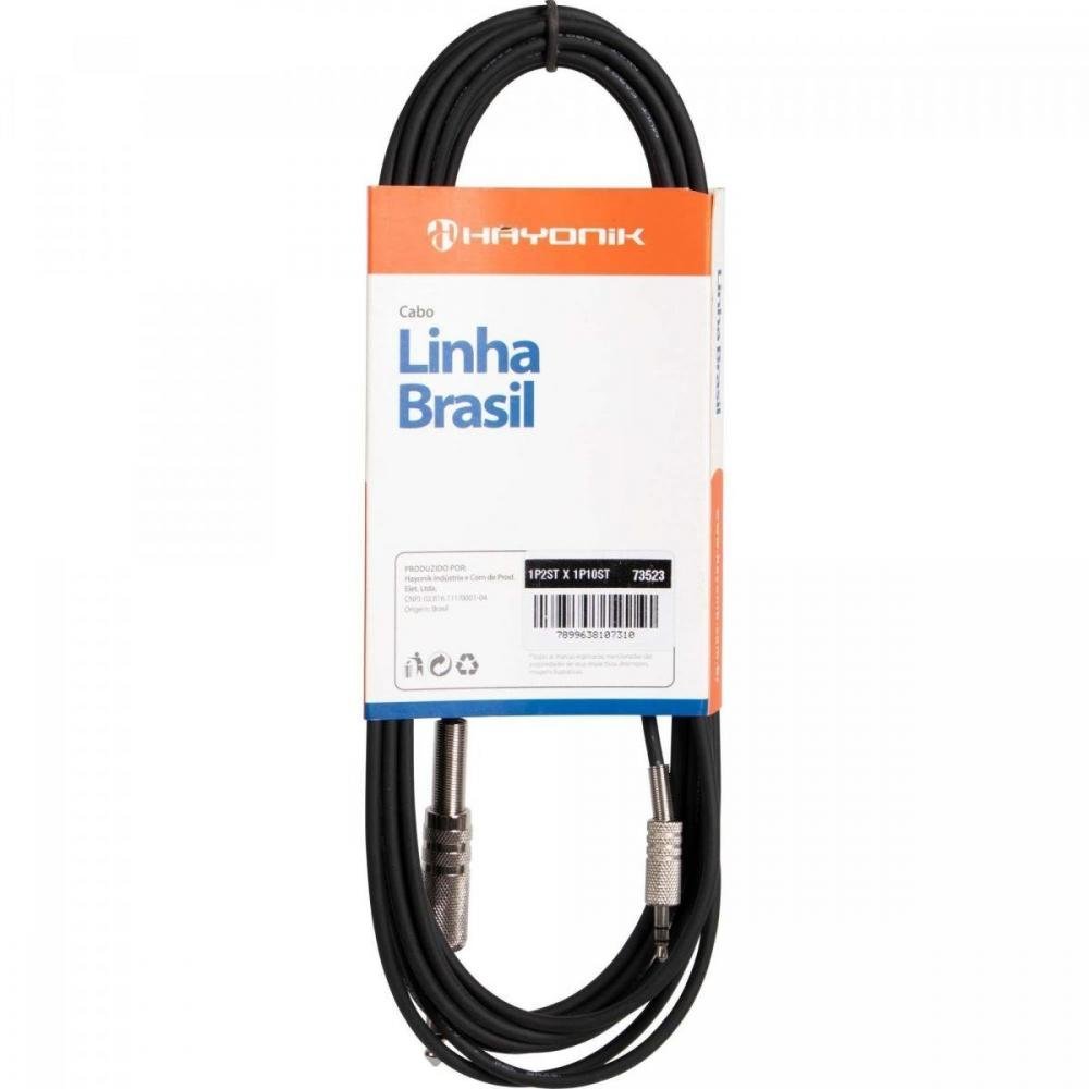 Cabo de Áudio Linha Brasil P2 Estéreo X P10 Estéreo 5m Preto HAYONIK Un.Venda: PC/1