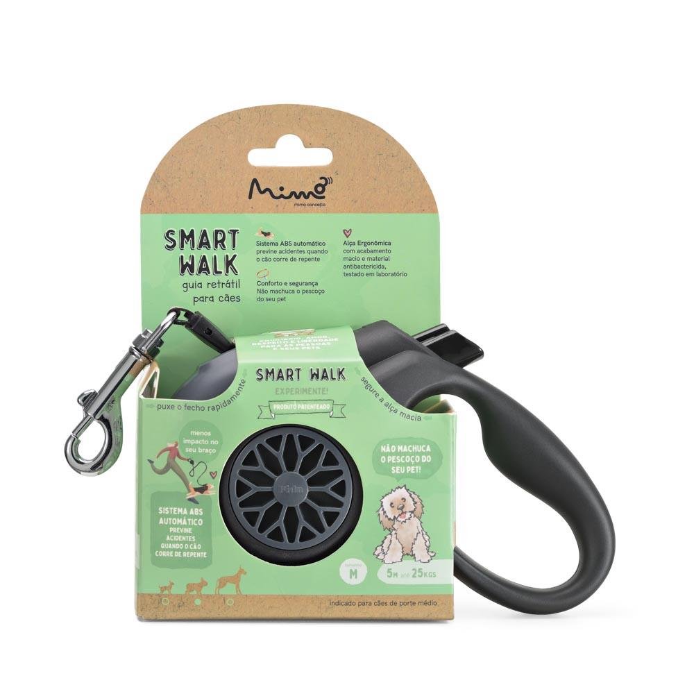 Guia Retratil Smart Walk Sistema ABS Emborrachada Fita 5m ate 25kgs M Preto Mimo Conceito - PP038