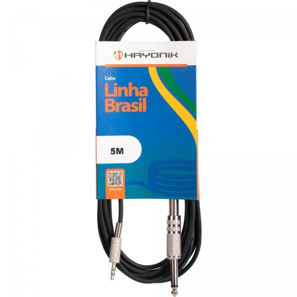 Cabo de Áudio Linha Brasil P2 Estéreo X P10 Mono 5mts Preto HAYONIK Un.Venda: PC/1