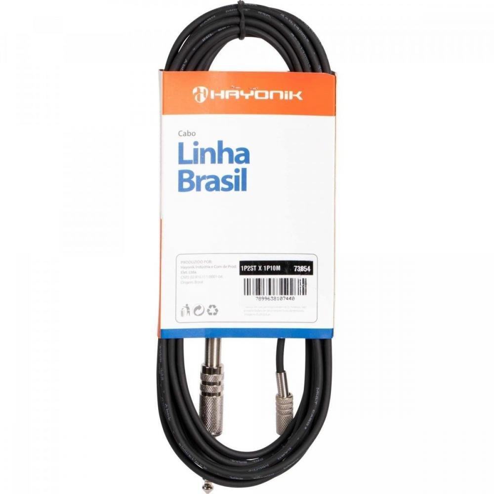 Cabo de Áudio Linha Brasil P2 Estéreo X P10 Mono 5mts Preto HAYONIK Un.Venda: PC/1