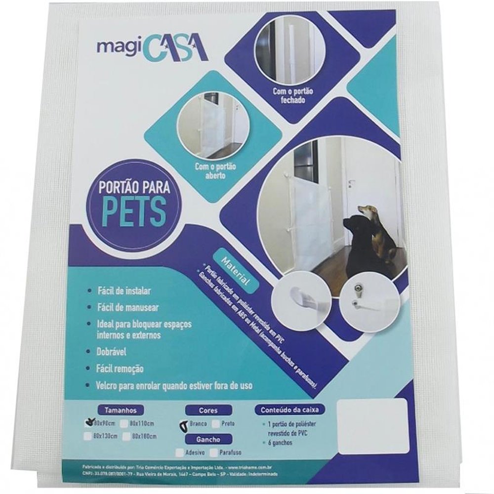 Portão Tela Pet 80x130 - Branco Gancho Zamac