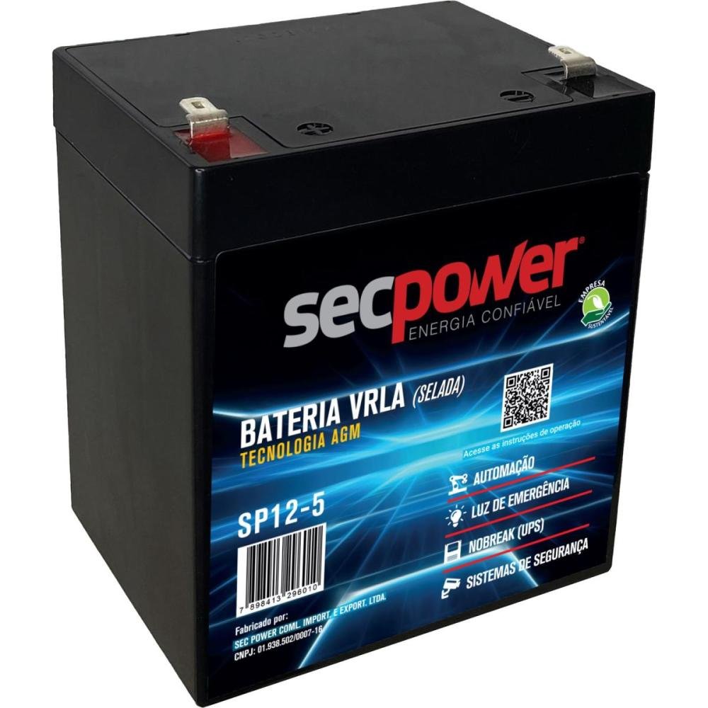 Bateria Selada 12V 5Ah SP12-5 SecPower Un.Venda: PC/1