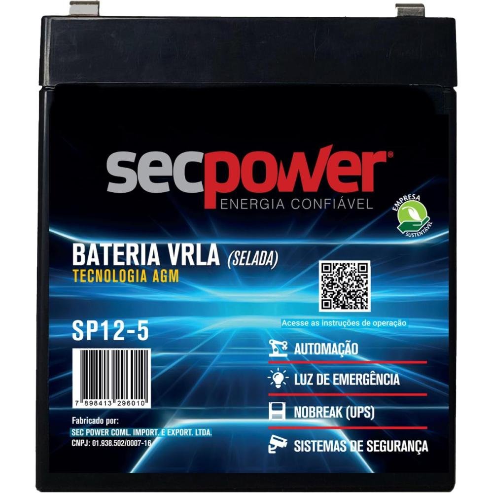 Bateria Selada 12V 5Ah SP12-5 SecPower Un.Venda: PC/1