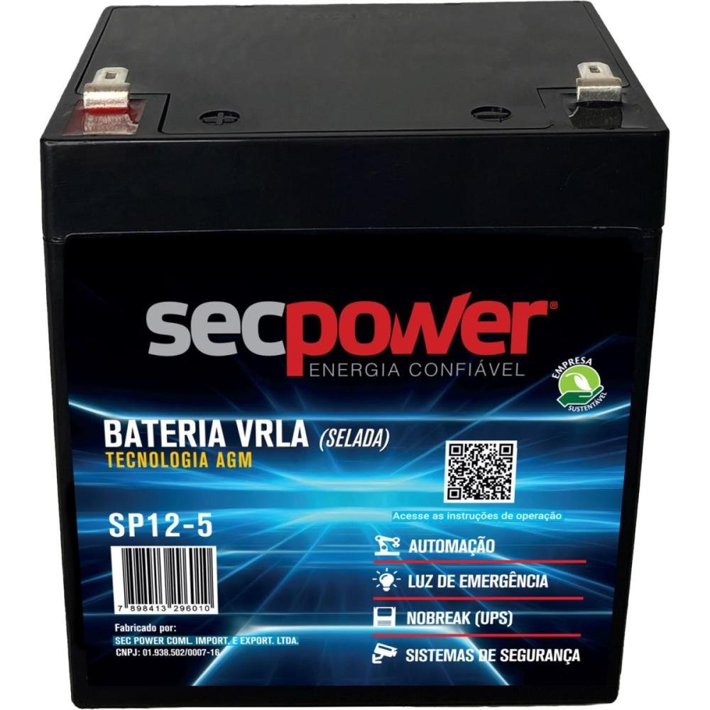 Bateria Selada 12V 5Ah SP12-5 SecPower Un.Venda: PC/1