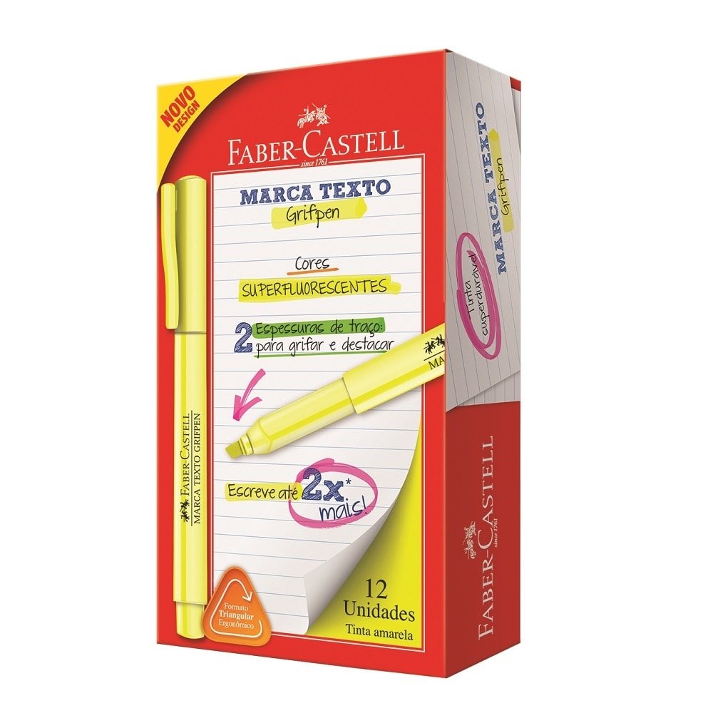 Marca Texto Faber Castell Amarelo - Embalagem com 12 Unidades