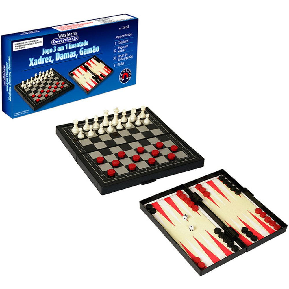 Xadrez Dama Gamao Jogo 3 Em 1 24Cm - Western