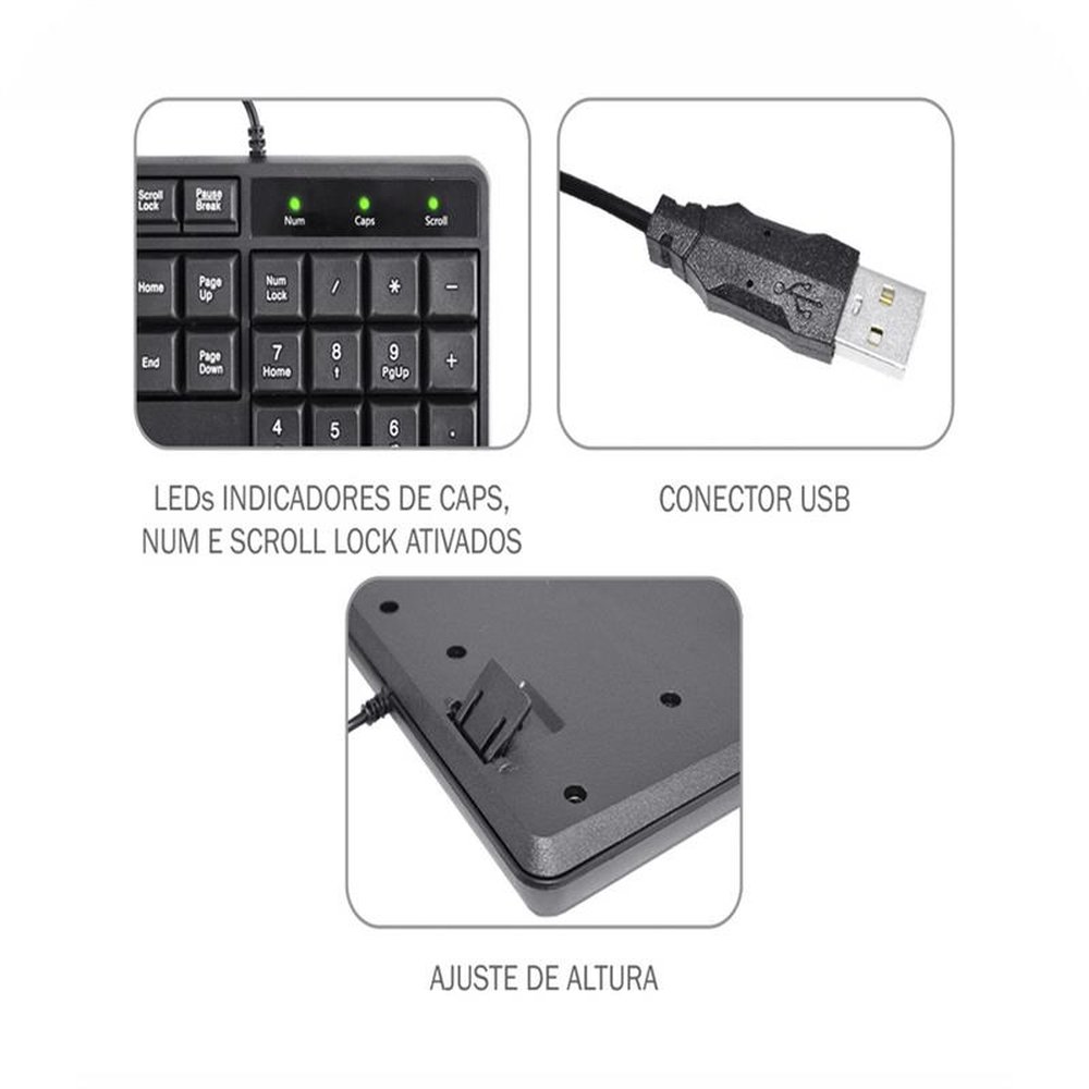 Teclado Standard ABNT II USB Modelo KB-W528 Preto K-Mex