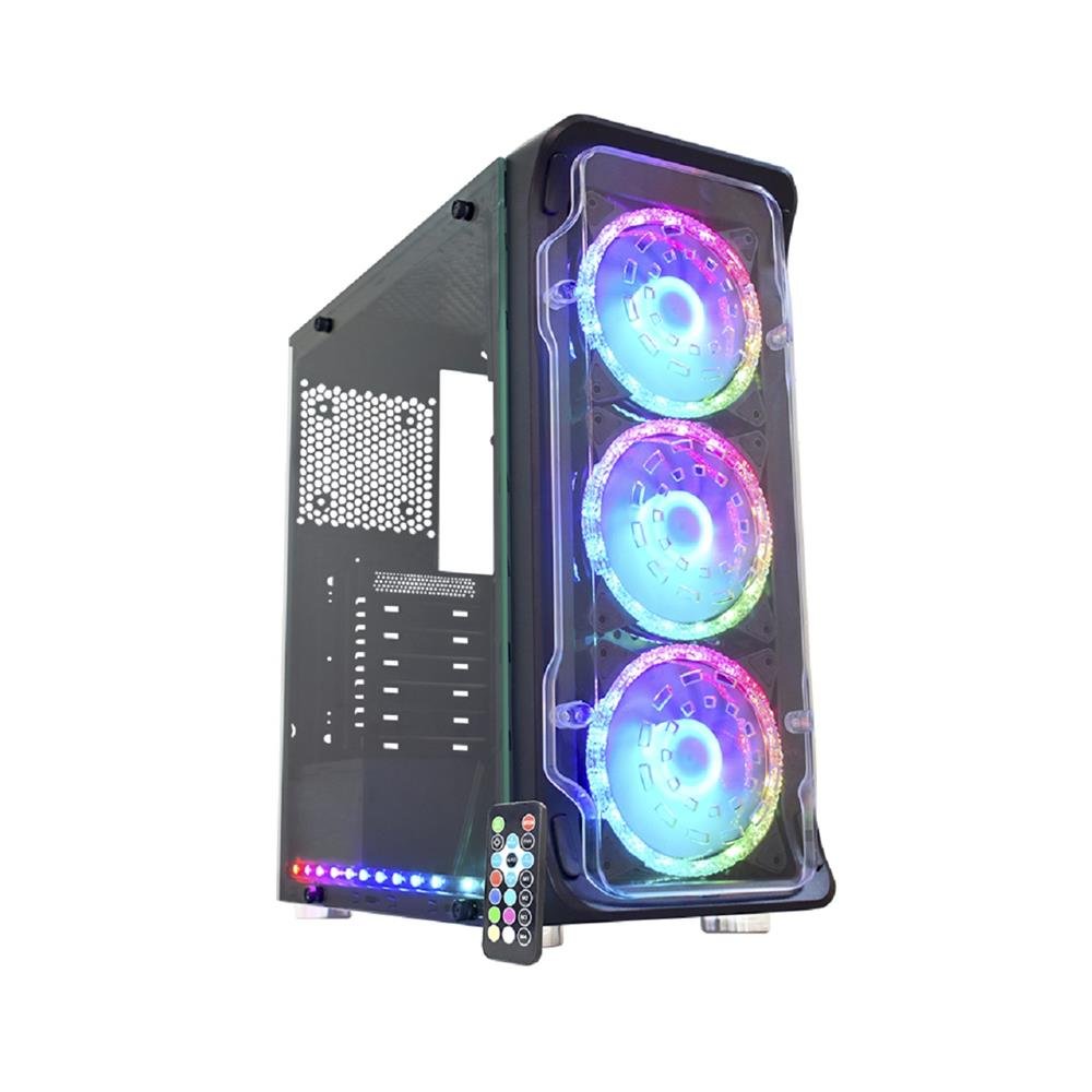 Gabinete Gamer K-Mex Skytrooper CG-01FF, Mid Tower, Sem Fonte, Com 3 Fans ARGB, Controle Remoto, Preto