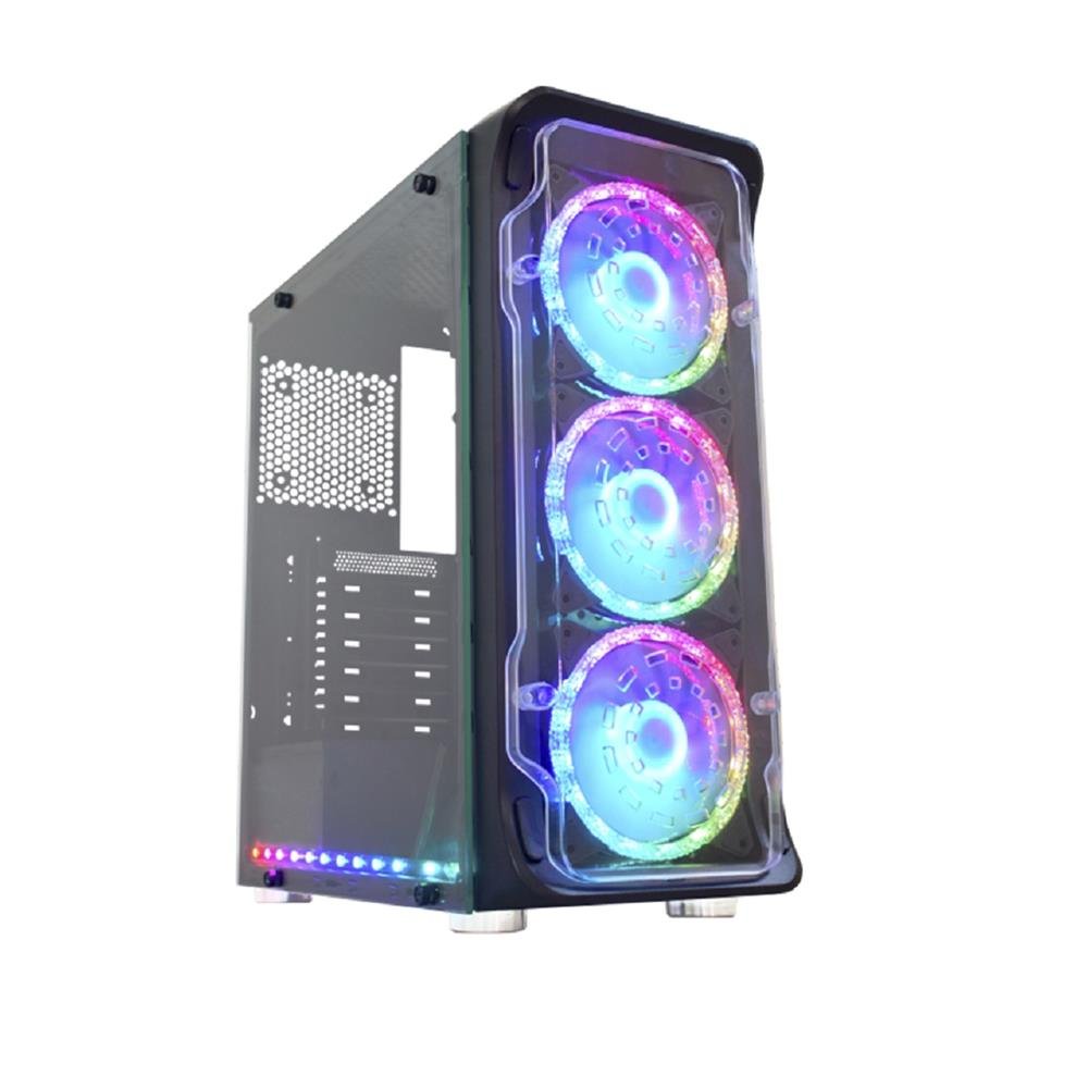 Gabinete Gamer K-Mex Skytrooper CG-01FF, Mid Tower, Sem Fonte, Com 3 Fans ARGB, Controle Remoto, Preto