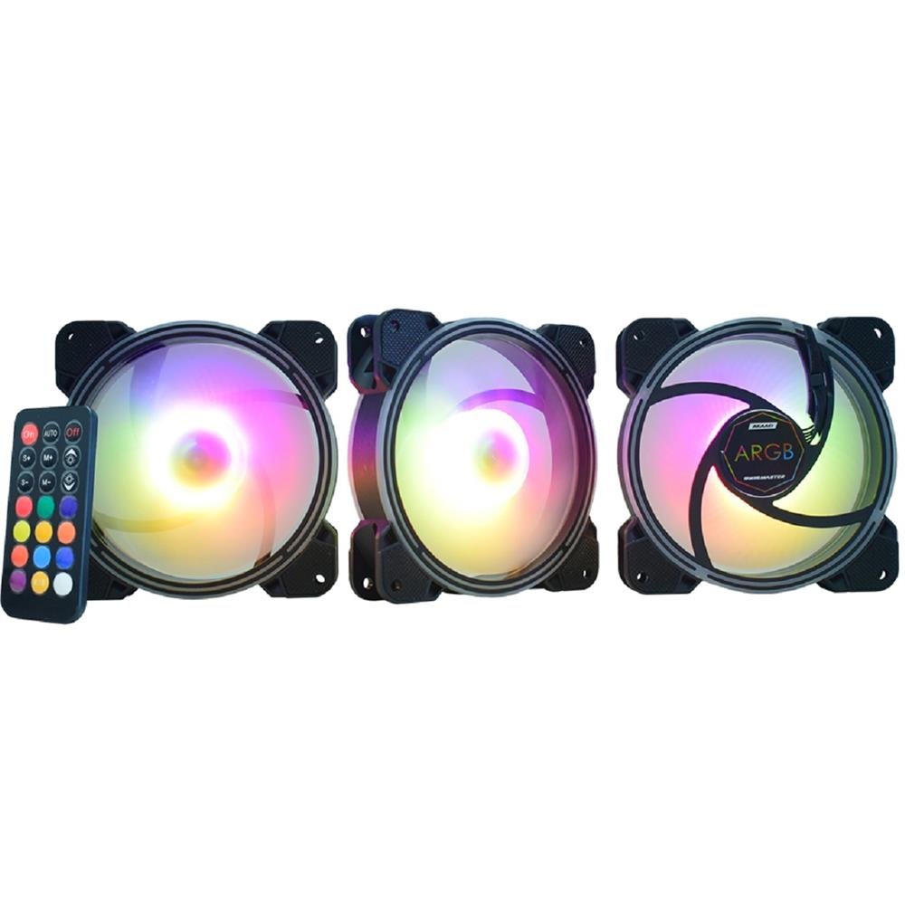 Kit Fan com 3 Unidades K-Mex Super Storm AK-AAE1, ARGB Rainbow, 120mm, Preto