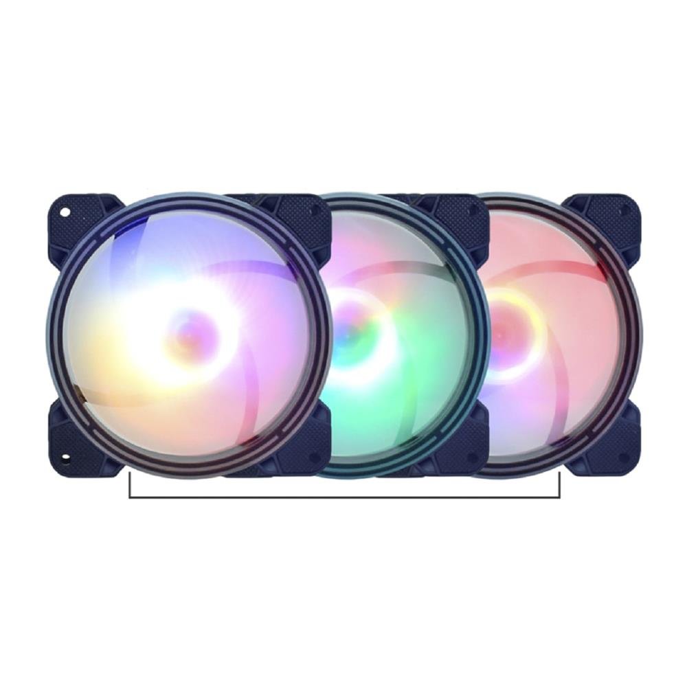 Kit Fan com 3 Unidades K-Mex Super Storm AK-AAE1, ARGB Rainbow, 120mm, Preto