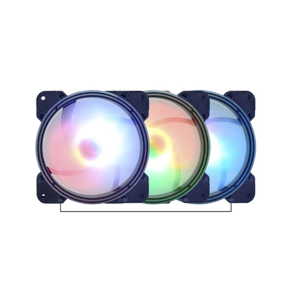 Kit Fan com 3 Unidades K-Mex Super Storm AK-AAE1, ARGB Rainbow, 120mm, Preto