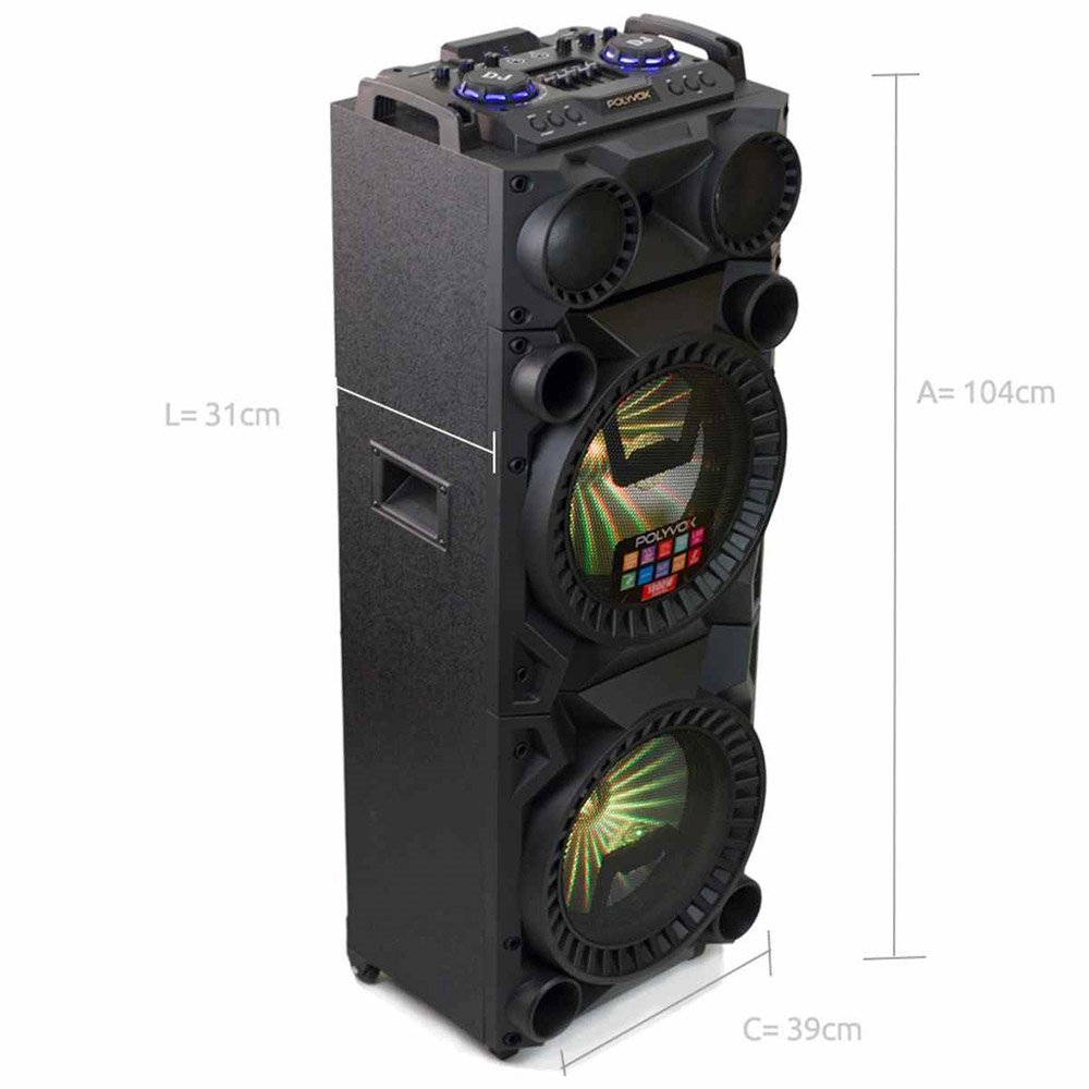 Caixa Amplificada Polyvox XT1200T Bluetooh/USB/FM/AUX/Show de Luzes 1800W