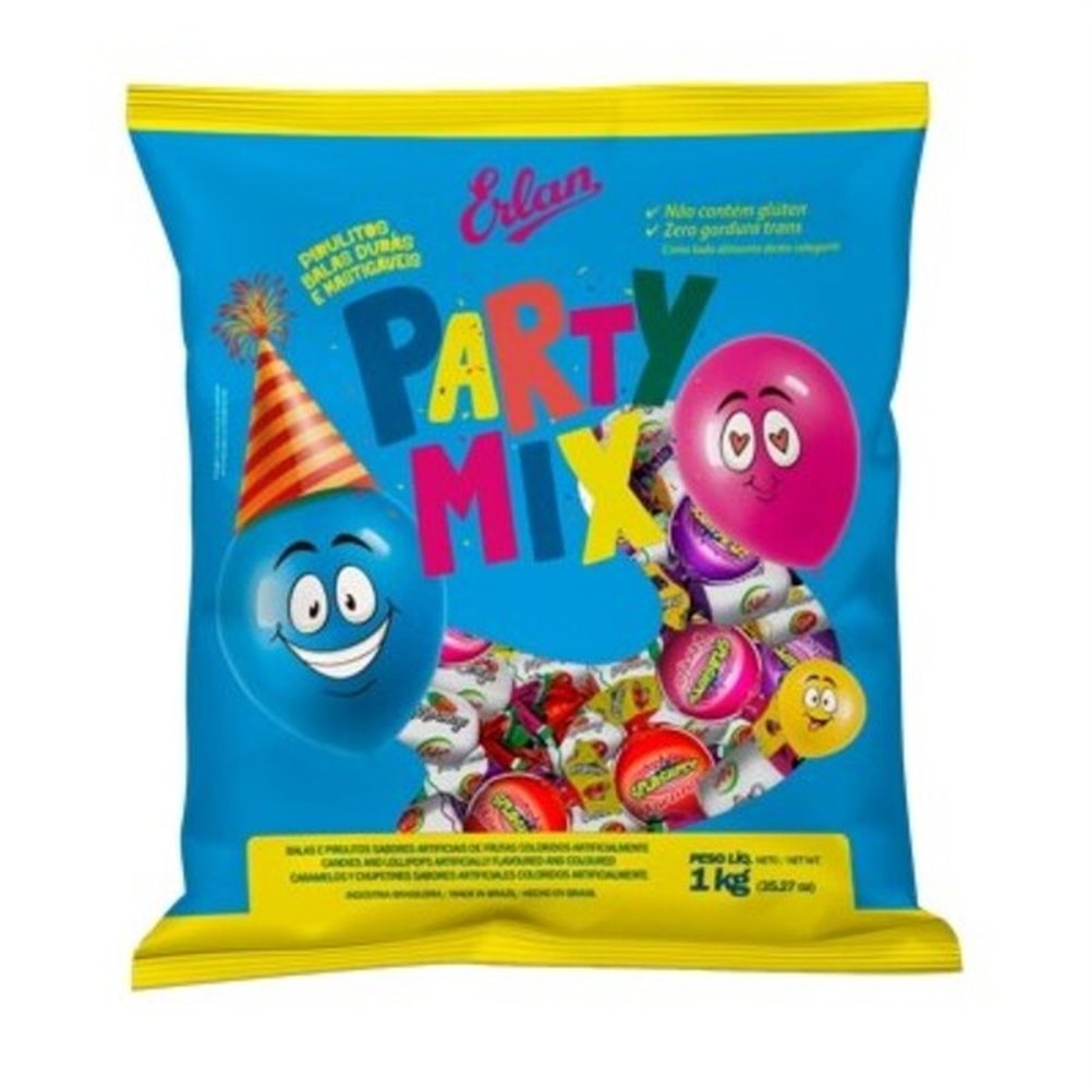 Party Mix Balas e Pirulitos - Caixa contém 12 pacotes de 1000G