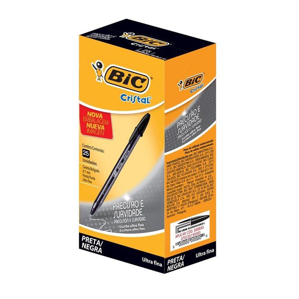 Caneta Esferografica Bic Cristal Ultra Fina 0.7mm Preta