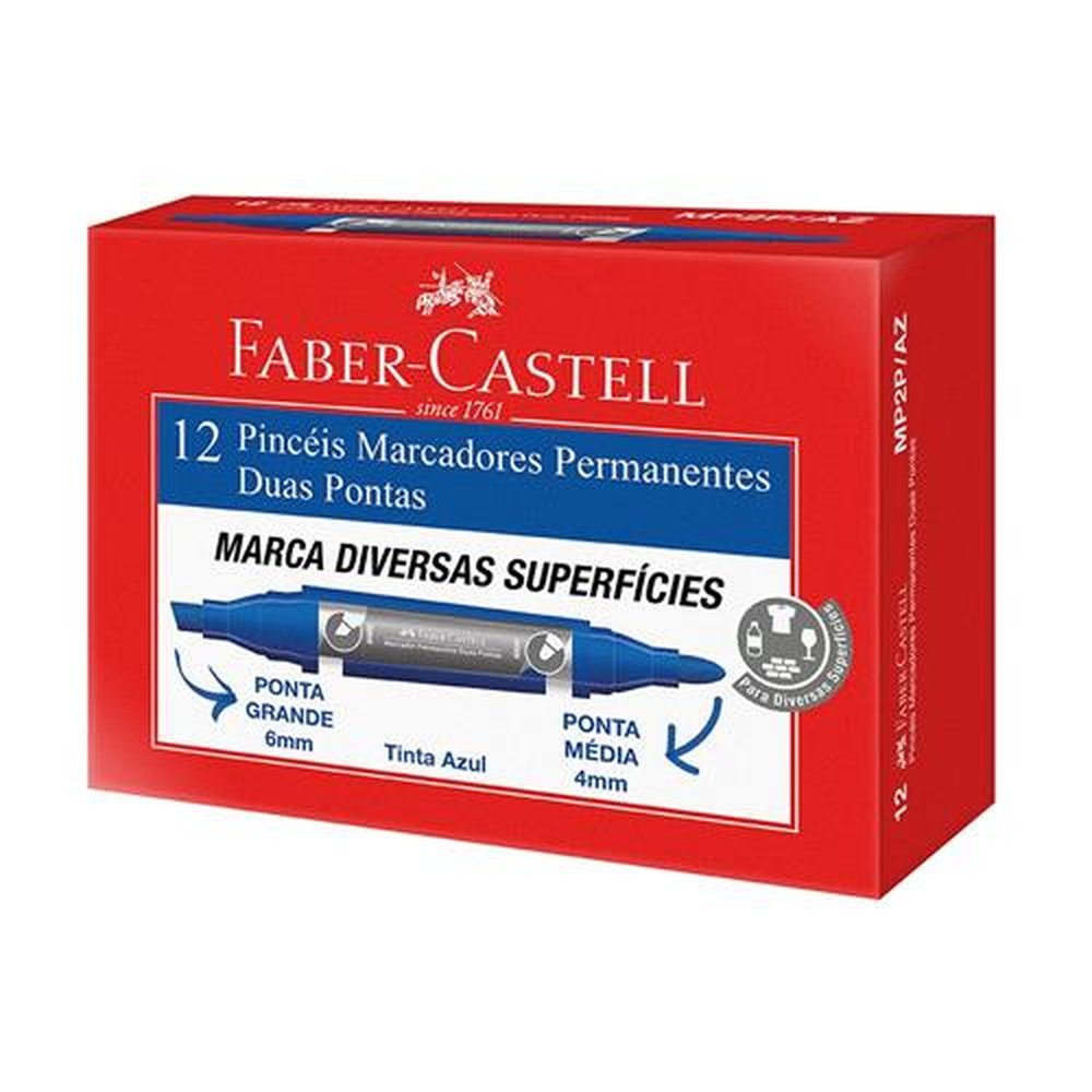 Marcador Permanente Faber-Castell Duas Pontas Azul
