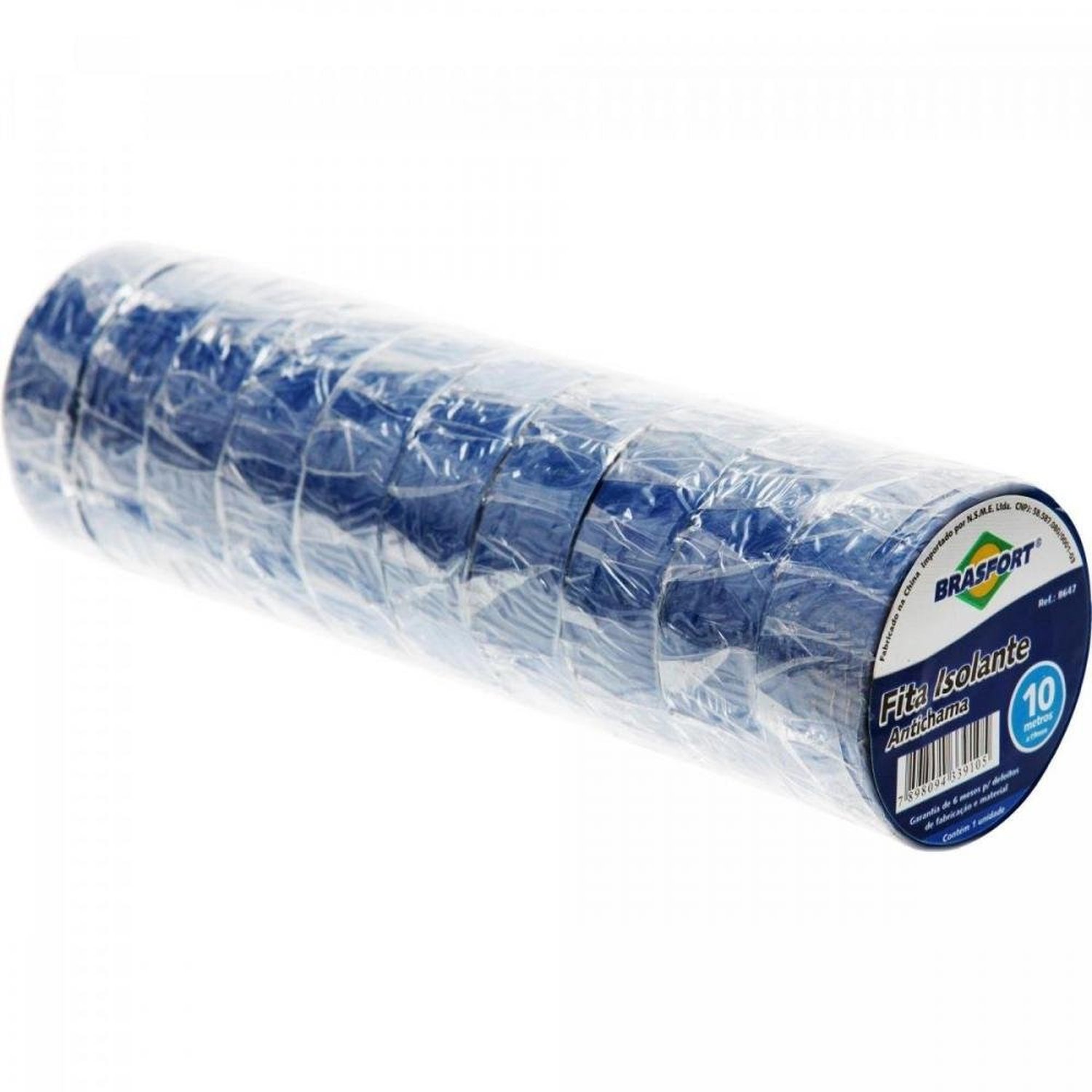 Fita Isolante Antichama 10m Azul Brasfort - Pacote com 10 Unidades