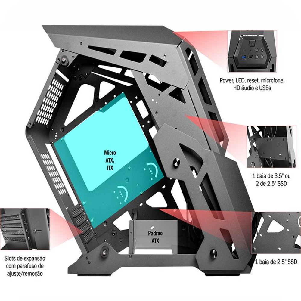 Gabinete Gamer K-mex Cg-04ba Stryker Preto - Cg04barh001cb0x