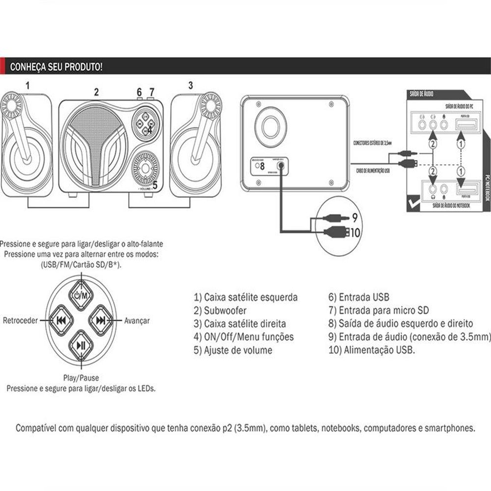 Subwoofer Gamer Stereo Com Led 7 Cores Modelo SS-9300 K-Mex
