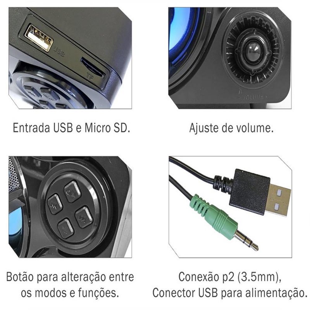 Subwoofer Gamer Stereo Com Led 7 Cores Modelo SS-9300 K-Mex