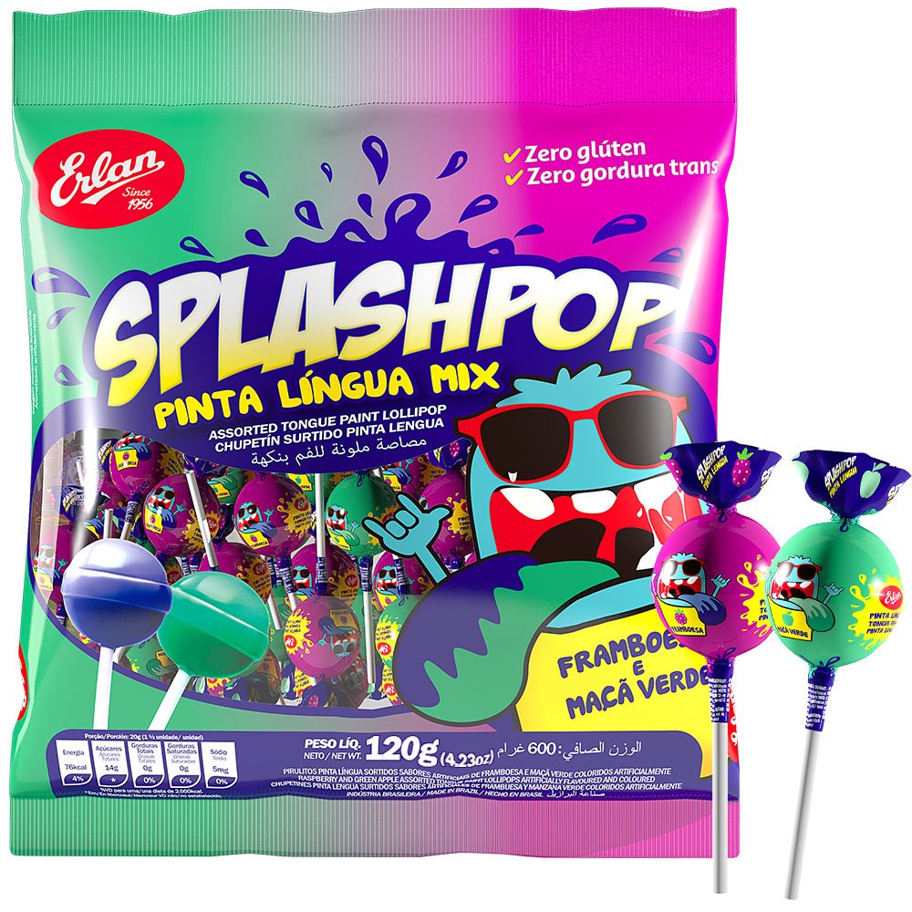 Pirulito Splashpop Pinta Lingua Embalagem com 36 Unidades de 120g