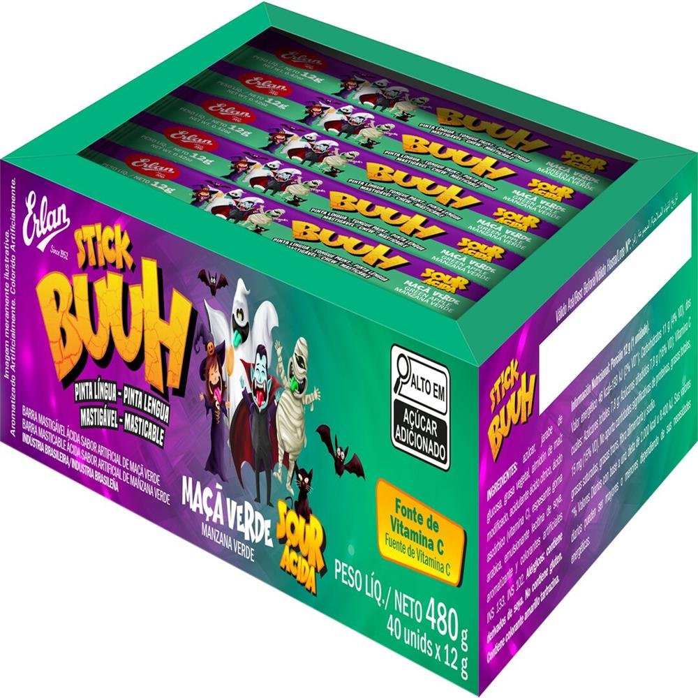 Buuh Bar Mastigável Maçã Verde Caixa com 12 Displays com 40 Unidades de 12 gramas