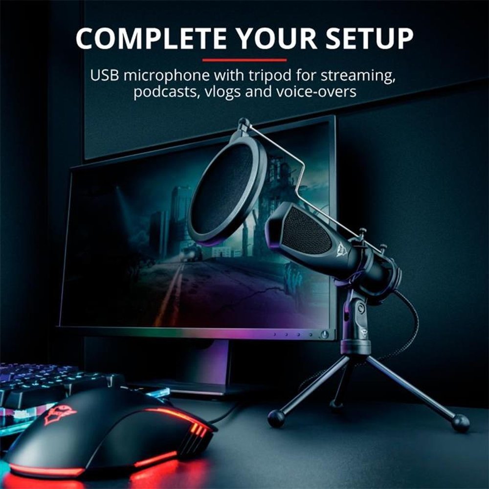 Microfone Gamer Trust GXT 232 Mantis Streaming USB com Tripe