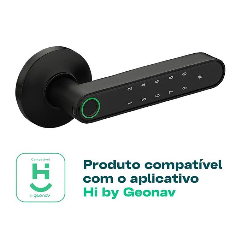 Fechadura com Biometria Bluetooth Preta Acetinada modelo FBE01BK ¿ Geonav