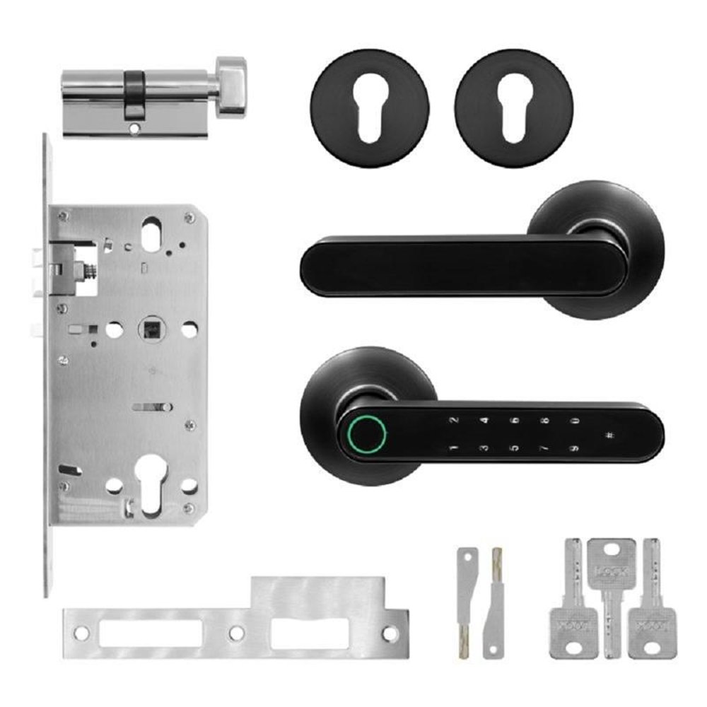 Fechadura com Biometria Bluetooth Preta Acetinada modelo FBE01BK ¿ Geonav