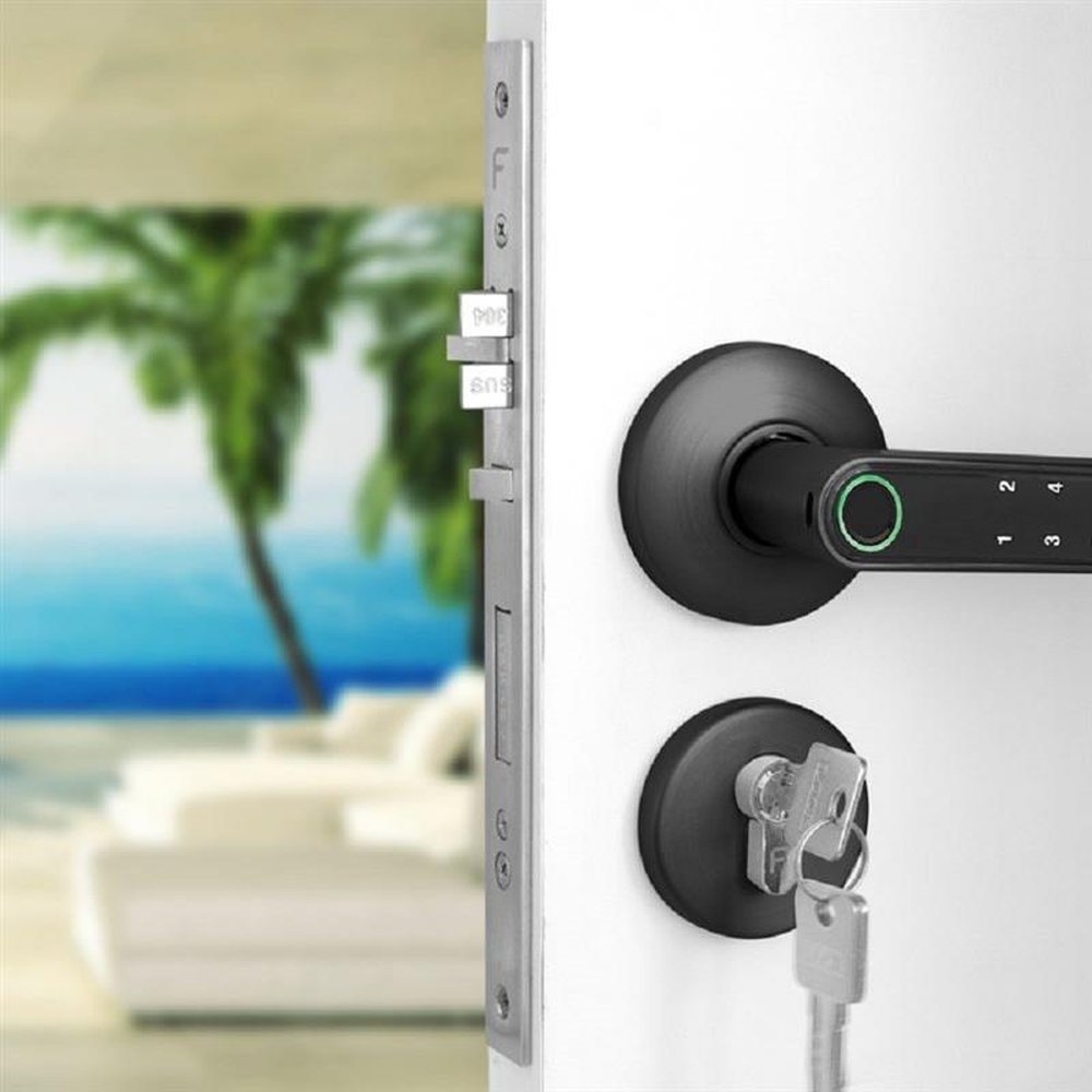 Fechadura com Biometria Bluetooth Preta Acetinada modelo FBE01BK ¿ Geonav