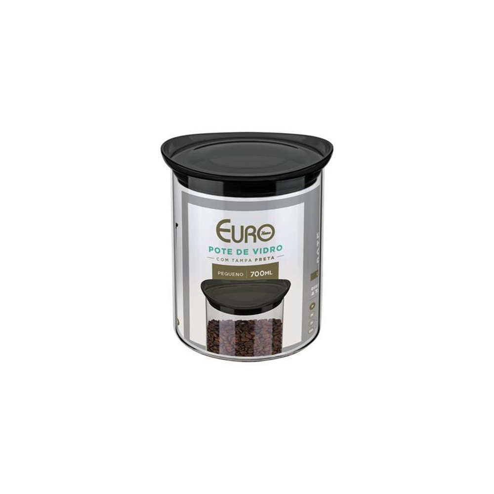 Pote de Vidro Slim com Tampa Plastica 0,7 lt Preto