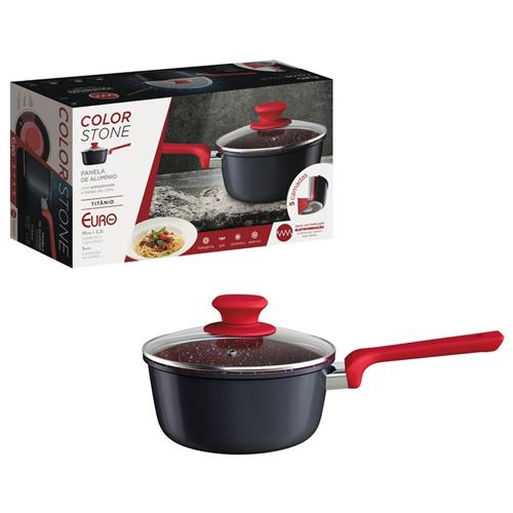 Panela de Aluminio Tampa de Vidro Colorstone 18 cm Titanio