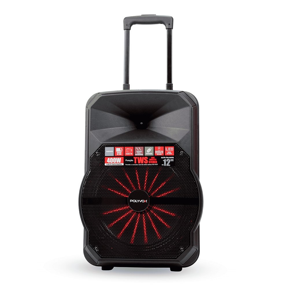 Caixa Amplificada Polyvox XC 512T Bluetooh/USB/FM/Bateria/Show de Luzes 400W