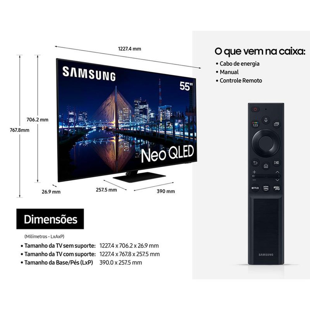 Smart TV Neo QLED 55" 4K Samsung 55QN85A, Mini Led, Painel 120hz, Processador IA, Tela sem limites.