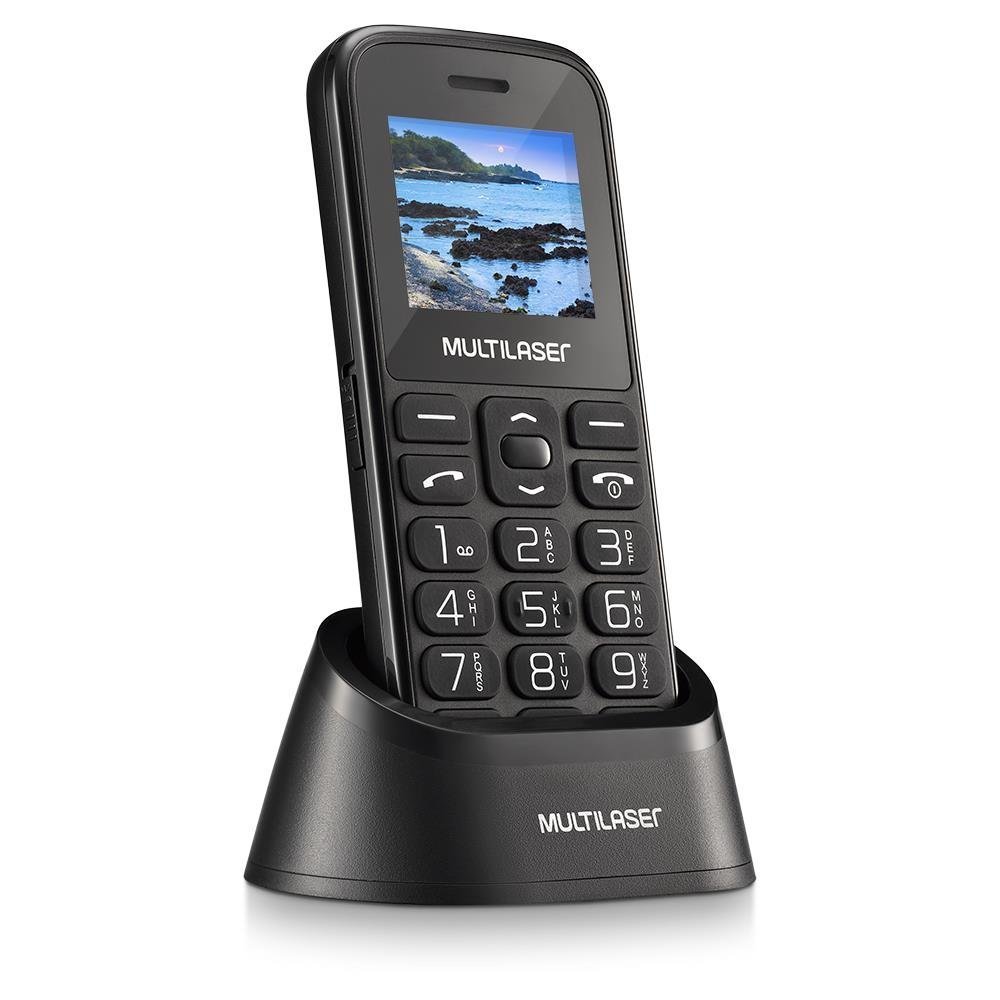 Celular Multilaser Vita com Base Carregadora Dual Chip + Botão SOS + Radio FM + MP3 + Bluetooth + Camera - Preto - P9121