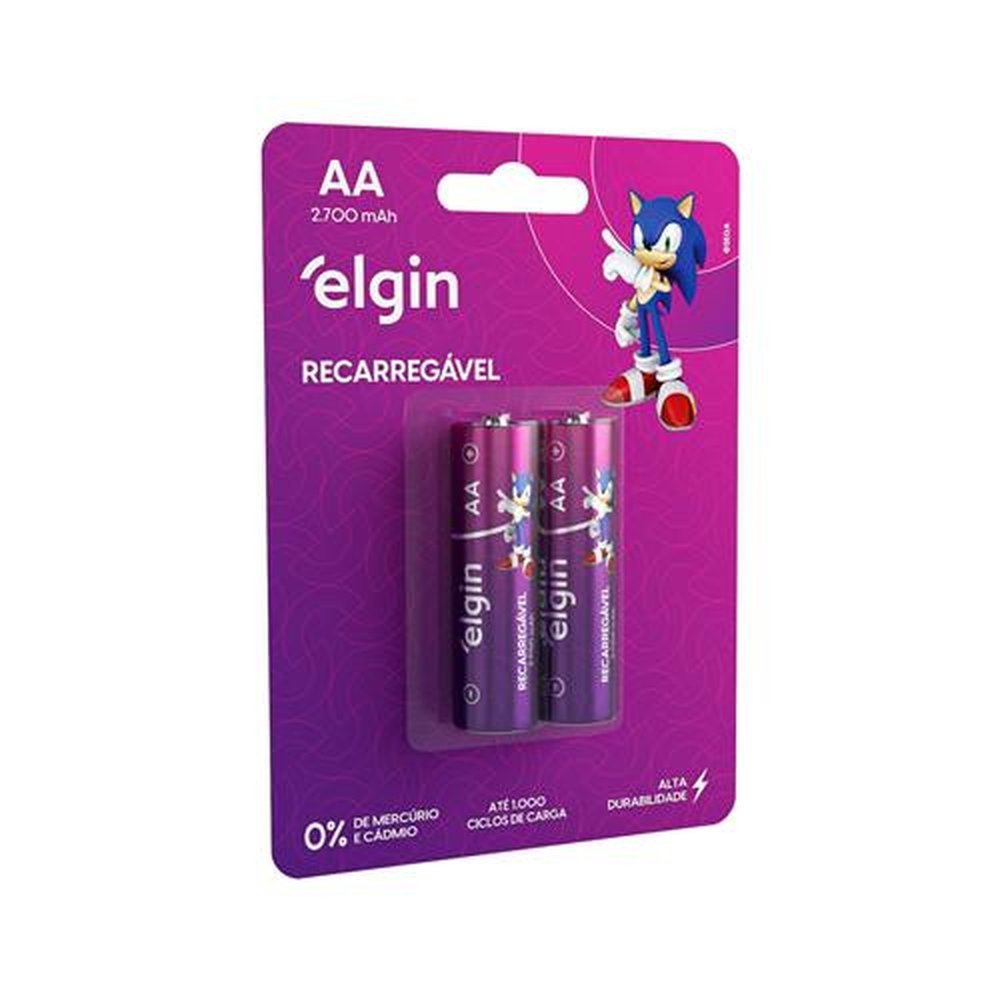 Pilha Recarregavel Elgin 2700mAh, Tipo AA, 2700mAh, Kit Com 2 Unidades
