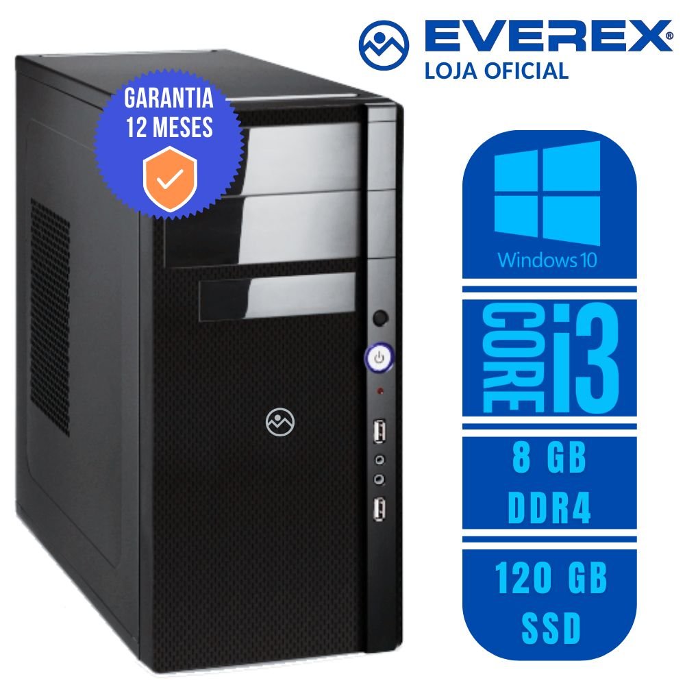 PC Desktop Officer Everex Intel Core i3-330, 8GB DDR3 Ram, 120GB SSD e Windows 10